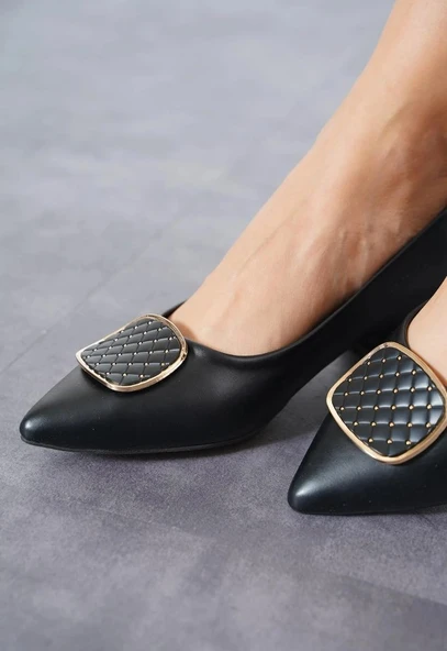 Feles Toka Detaylı Kısa Topuklu Kadın Babet Ayakkabı - Resim 9