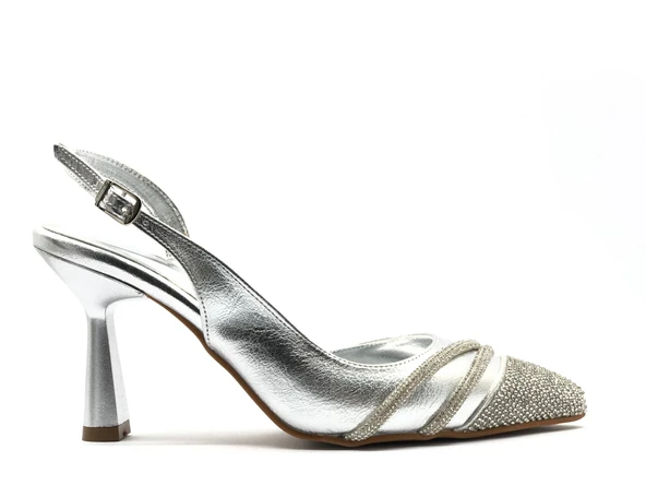 Feles Şerit Taşlı Stiletto Abiye Kadın Topuklu Ayakkabı - 2