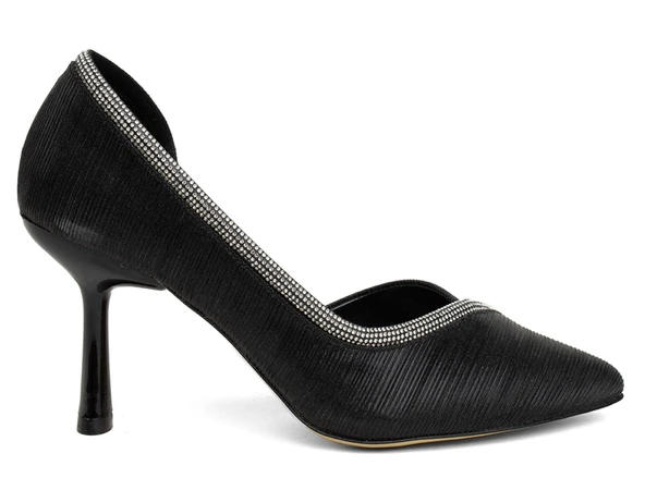 Feles Kadeh Topuk Saten Şerit Taşlı Stiletto Kadın Topuklu Ayakkabı - Resim 10