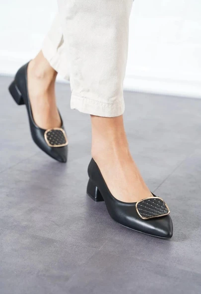 Feles Toka Detaylı Kısa Topuklu Kadın Babet Ayakkabı - Resim 8