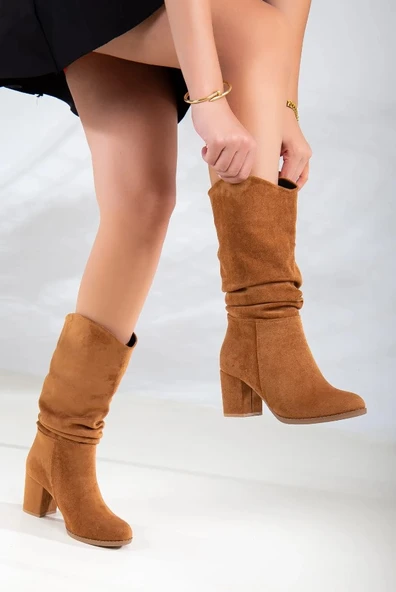 Feles Suni Deri Büzgülü Kadın Çizme - Resim 12