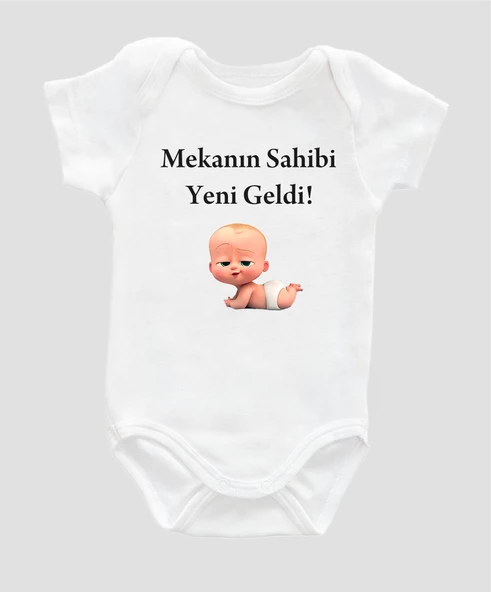 Özel Tasarım Mekanın Sahibi Yeni Geldi Baskılı Bebek Body Beyaz Badi Zıbın ZBN008 - 1