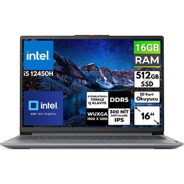 Lenovo Ideapad Slim3 16IAH8 I5- 12450H 16 GB 512 GB SSD 16 Wuxga Freedos Taşınabilir Bilgisayar 83ES002HTR Bt9