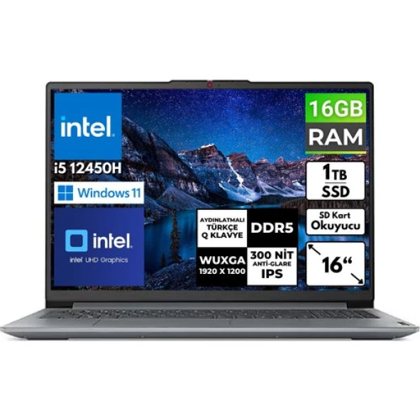 Lenovo Ideapad Slim3 16IAH8 I5- 12450H 16 GB 1 Tbssd 16 Wuxga Windows 11 Pro Taşınabilir Bilgisayar 83ES002HTR Bt2