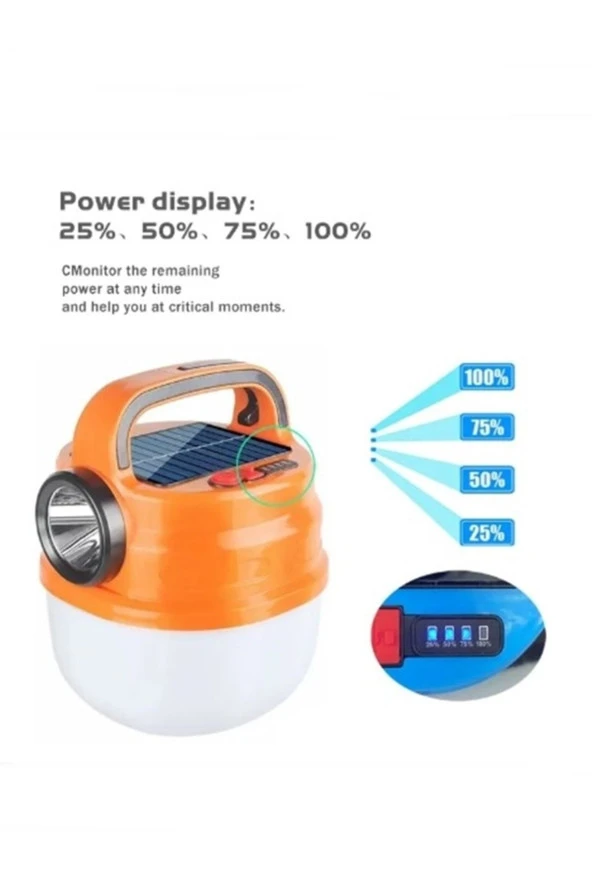 Kamp Feneri Solar Güneş Enerjili Taşınabilir Acil Durum Feneri 50 W Parlak Güçlü Çadır Feneri - 3