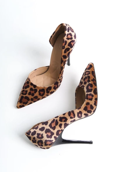 Sesa Leopar Desenli Stiletto Yüksek İnce Topuklu Abiye Ayakkabı