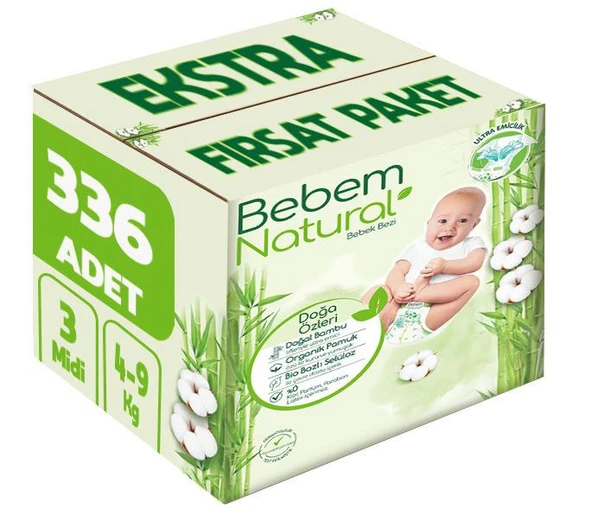 Bebem Bebek Bezi Natural Beden:3 (4-9Kg) Midi 336 Adet Ekstra Fırsat Pk ürün görseli