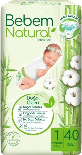 Bebem Bebek Bezi Natural Beden:1 (2-5Kg) Yenidoğan 192 Adet Aylık Fırsat Pk - Resim 2