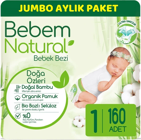 Bebem Bebek Bezi Natural Beden:1 (2-5Kg) Yenidoğan 192 Adet Aylık Fırsat Pk ürün görseli