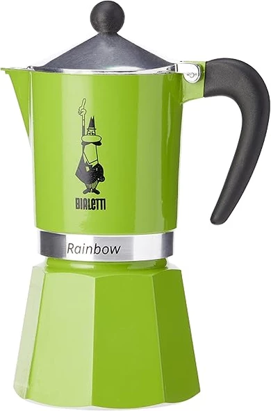 Bialetti - Rainbow: 3 Cups Ocak Üstü Espresso Pişirici - 130ml - Yeşil Renk - Alüminyum Gövde - Pat