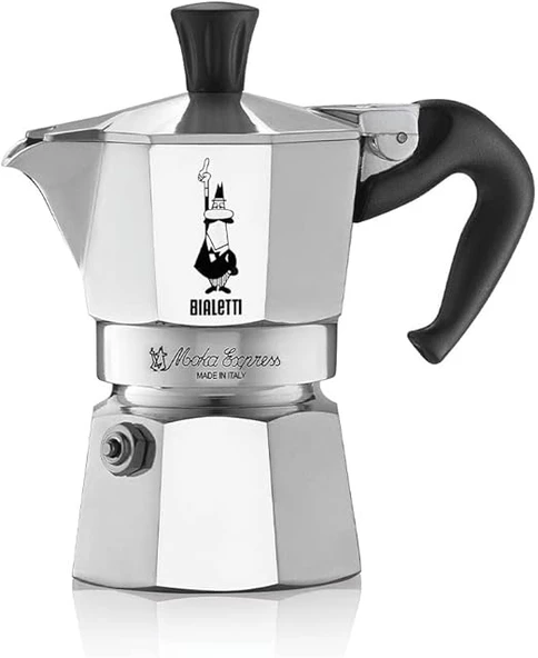 Bialetti Moka Express Espresso Cezvesi, 3 Kişilik, 130 ml Hacim, Alüminyum Döküm Gövde ve Termoplas