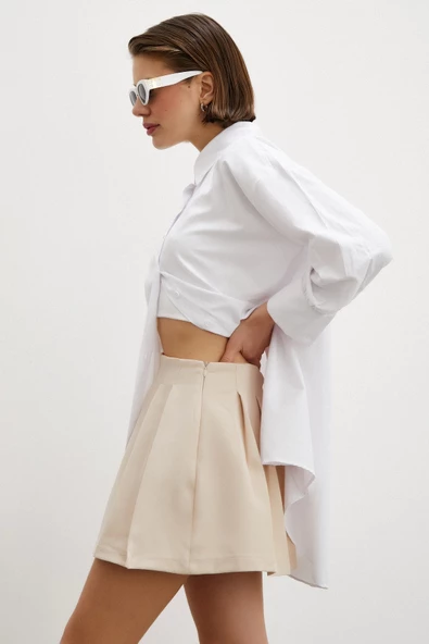 Gömlek Etek Elbise Takım Krem - 5