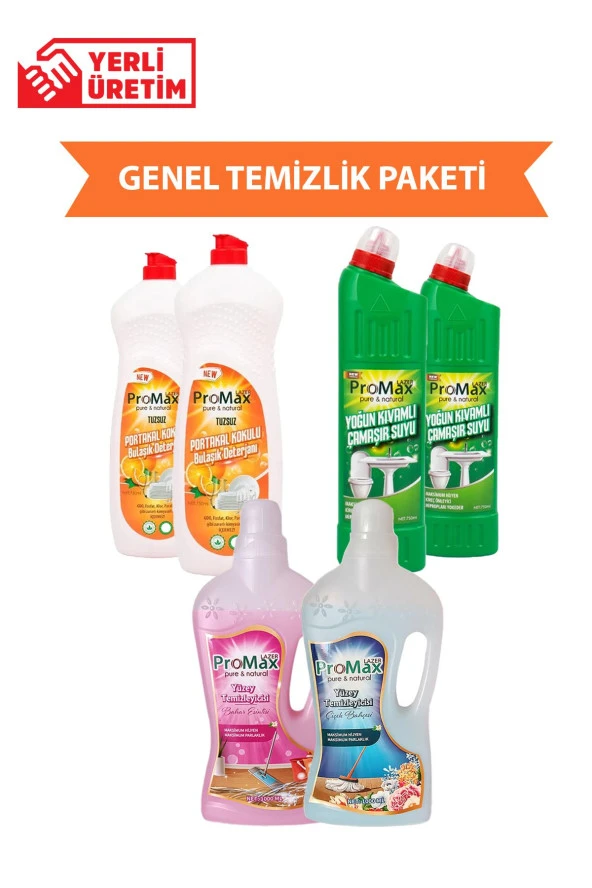 LAZERPROMAX %100 Yerli Üretim Genel Temizlik Seti Bulaşık Deterjanı x2 Çamaşır suyu x2 Yüzey temizleyici x2 ürün görseli