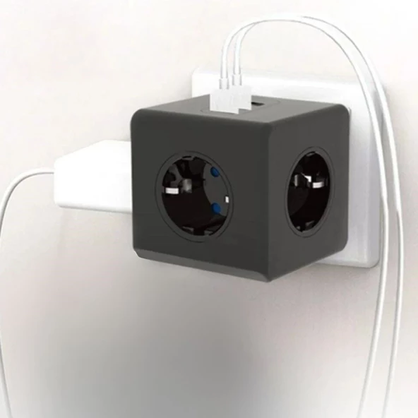 Periboia Termal Akım Korumalı Priz Çoklayıcı - 3 USB - 3 Priz Girişli Küp Priz - 5