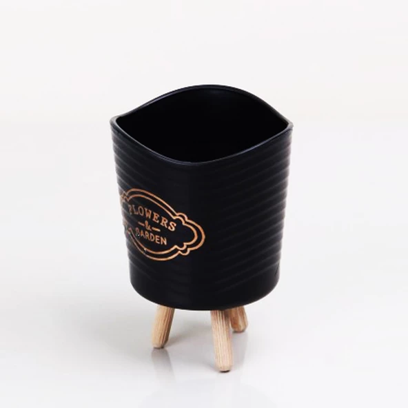 Periboia Ahşap Ayaklı  Mini Saksı - Çok Amaçlı Sunum  Sepeti  (2 Adet ) - 2