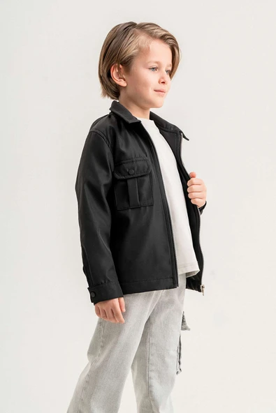 Çift Göğüs Cepli Fermuarlı Lastikli Ayarlanabilir Bel Erkek Çocuk Ceket - 9