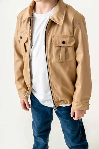 Çift Göğüs Cepli Fermuarlı Lastikli Ayarlanabilir Bel Erkek Çocuk Ceket - 6