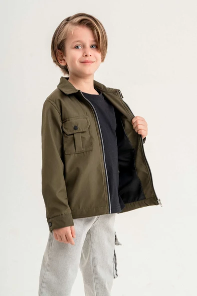 Çift Göğüs Cepli Fermuarlı Lastikli Ayarlanabilir Bel Erkek Çocuk Ceket - 10
