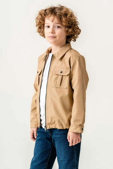 Çift Göğüs Cepli Fermuarlı Lastikli Ayarlanabilir Bel Erkek Çocuk Ceket - 2
