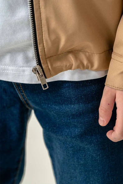 Çift Göğüs Cepli Fermuarlı Lastikli Ayarlanabilir Bel Erkek Çocuk Ceket - 5