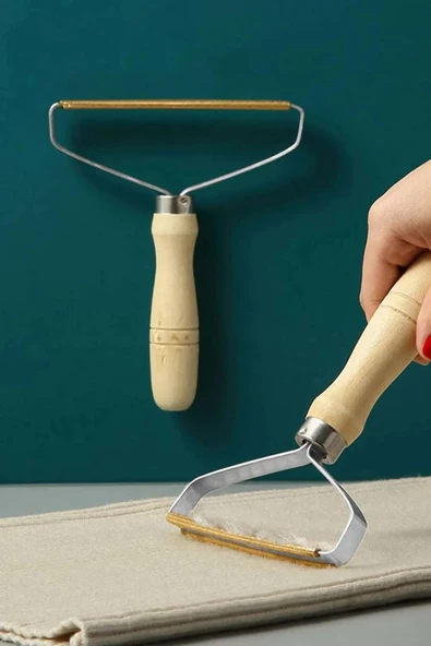 Periboia Ahşap Saplı Metal Kazak - Elbise - Halı Tüyü Temizleme Çift Taraflı Tüy Tiftik Toparlayıcı - 4