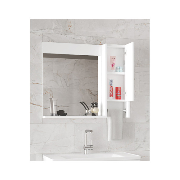 Alfa Banyo Okyanus 80 cm-MDF Banyo aynası, havluluklu ayna, Çok Amaçlı Aynalı Banyo Dolabı, Raflı ayna-Beyaz - 2