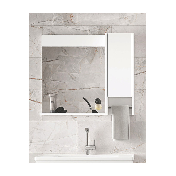 Alfa Banyo Okyanus 80 cm-MDF Banyo aynası, havluluklu ayna, Çok Amaçlı Aynalı Banyo Dolabı, Raflı ayna-Beyaz - 3