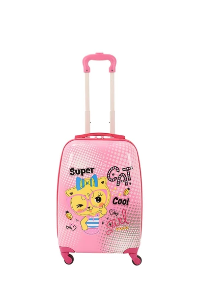 V307 ABS ÇOCUK VALİZ-PEMBE - SUPER CAT BASKI