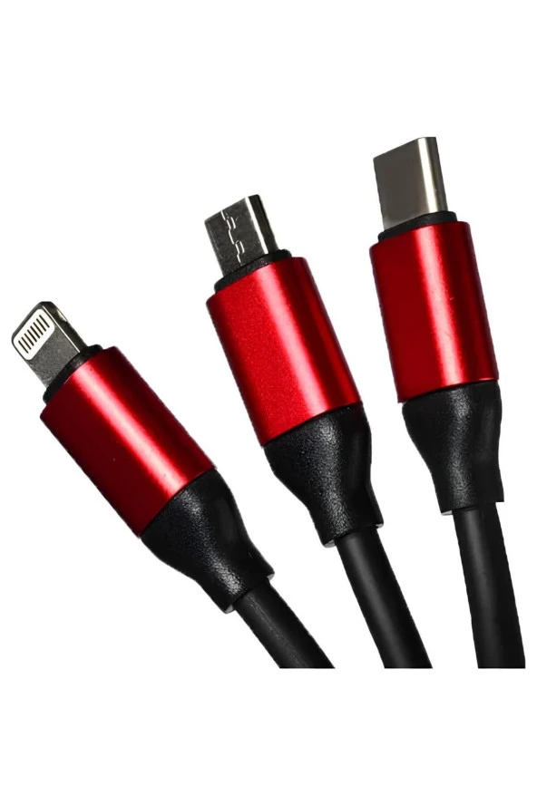 Lityum Teknoloji 3ü 1 Arada Şarj Kablosu Micro Usb Type-C Lightning iphone samsung Uyumlu