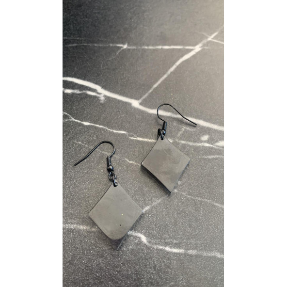 Füme Renk Simli Sedefli Siyah Aksesuar Karo Dörtgen Şekil 3 Cm Epoksi Küpe Hediyelik - Resim 6