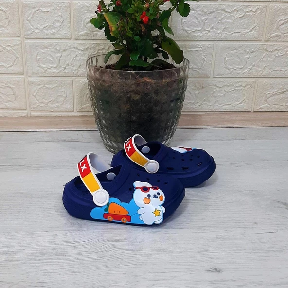 Calx 9041 Lacivert Beyaz crks Tavşan Fifürlü Erkek Çocuk Terlik - 4