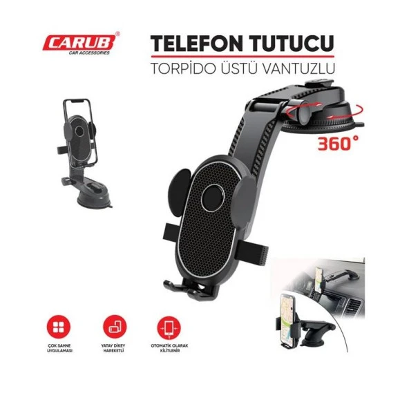 CARUB Telefon Tutucu Ayarlı Carbon Vantuzlu