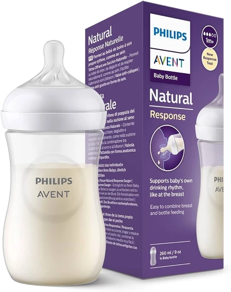 Philips Avent Natural Response PP Biberon 1 Ay+ 260 ml, Tepkili Biberon Emziği SCY903/01 - 2