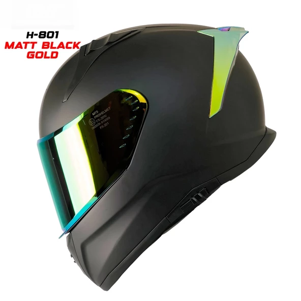 MTS M-201 MAT SİYAH-GOLD GÜNEŞ VİZÖRLÜ KASK (GOLD CAMLI) ürün görseli