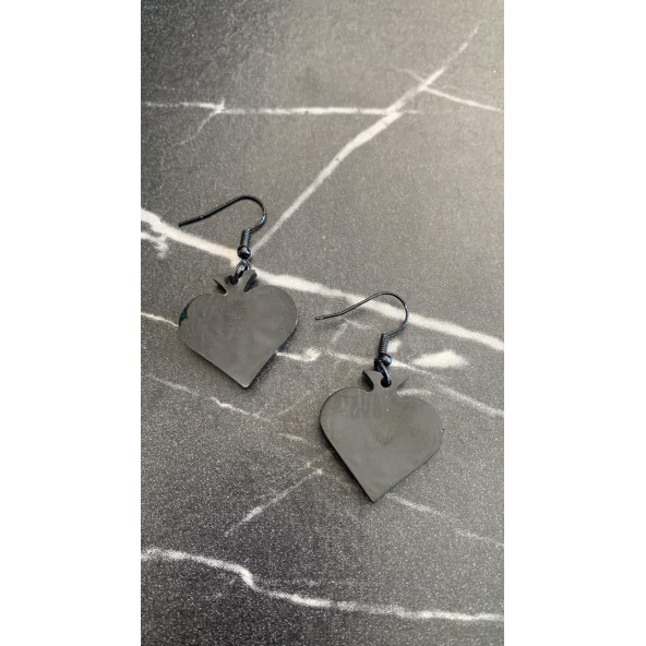 Parlak Siyah Renkli Siyah Aksesuarlı Maça Model 3 Cm Epoksi Küpe El Yapımı Hediyelik - Resim 2