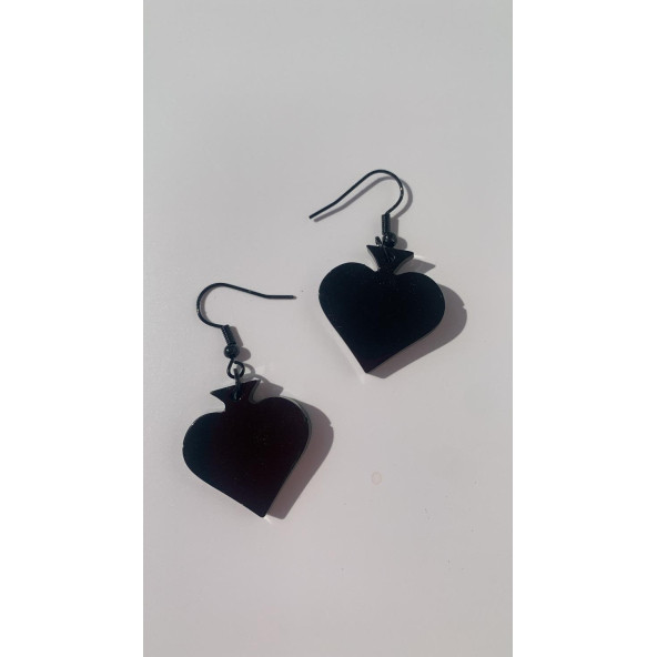 Parlak Siyah Renkli Siyah Aksesuarlı Maça Model 3 Cm Epoksi Küpe El Yapımı Hediyelik - Resim 6