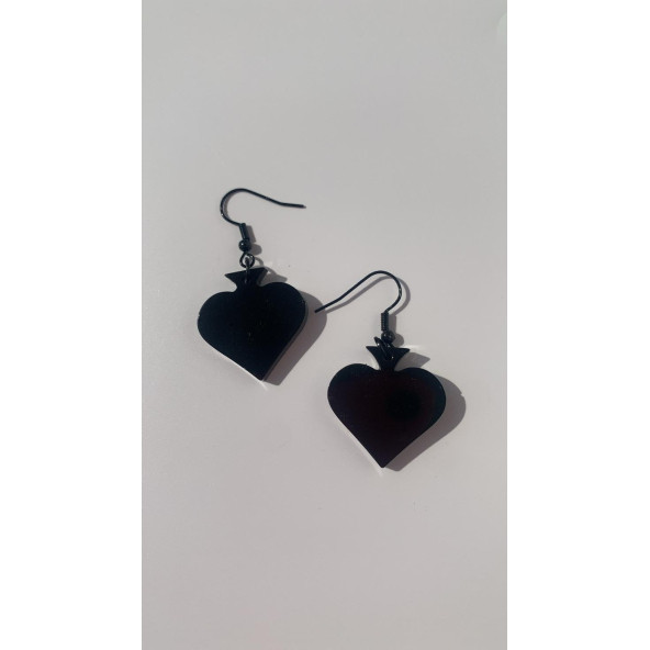 Parlak Siyah Renkli Siyah Aksesuarlı Maça Model 3 Cm Epoksi Küpe El Yapımı Hediyelik - Resim 7