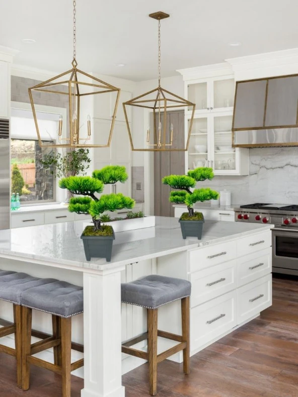 Nettenevime Bonsai Dekoratif Yapay Ağaç Yeşil Bonzai 39*25 CM Siyah Kare Saksıda - Resim 3