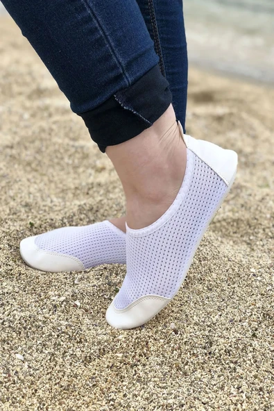 Unisex Beyaz Kalın Tabanlı Rahat Ortopedik Plaj Havuz Bahçe Deniz Ayakkabısı BEACH-0735 - 2