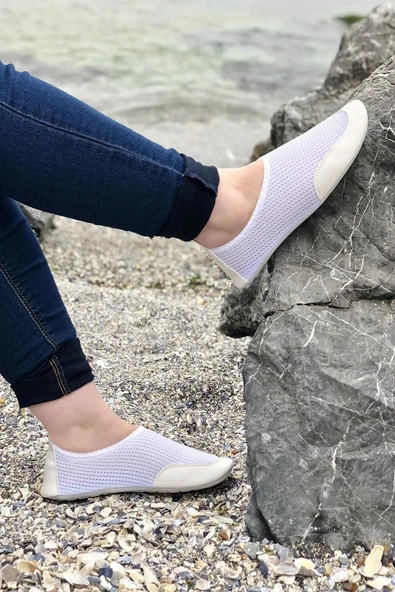 Unisex Beyaz Kalın Tabanlı Rahat Ortopedik Plaj Havuz Bahçe Deniz Ayakkabısı BEACH-0735 - 4