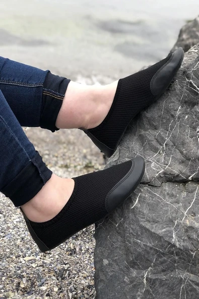 Unisex Kalın Siyah Tabanlı Rahat Ortopedik Plaj Havuz Bahçe Deniz Ayakkabısı BEACH-0735 - 2