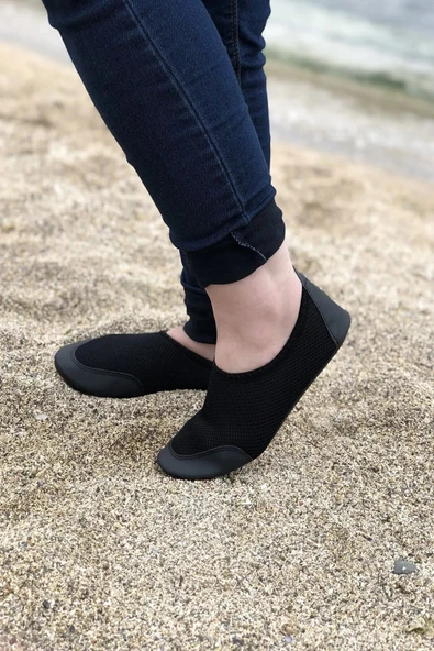 Unisex Kalın Siyah Tabanlı Rahat Ortopedik Plaj Havuz Bahçe Deniz Ayakkabısı BEACH-0735 - 3