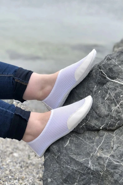 Unisex Beyaz Kalın Tabanlı Rahat Ortopedik Plaj Havuz Bahçe Deniz Ayakkabısı BEACH-0735 - 3