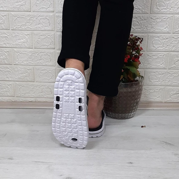 Calx TM Gri Beyaz Masaj Tabanlı Günlük Plaj Erkek Parmak Arası Terlik - 5