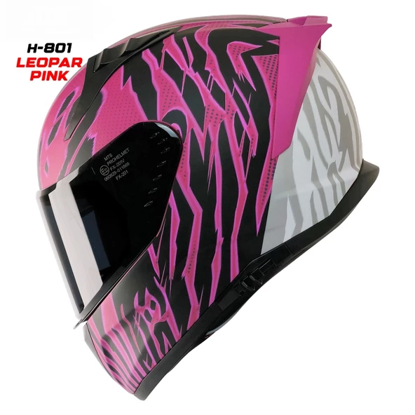 MTS M-201 LEOPAR PINK GÜNEŞ VİZÖRLÜ KASK (SİYAH CAMLI)