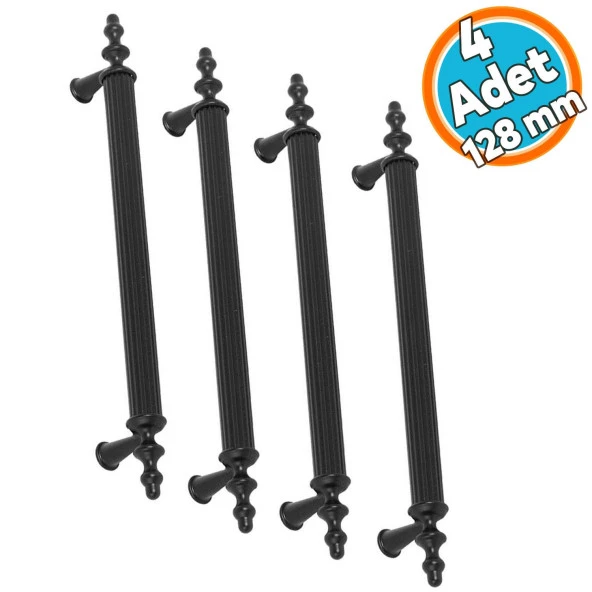 Mobilya Çekmece Dolap Kapak Kulpu Kulbu Siyah Metal Kulp 128 mm (4 ADET) ürün görseli