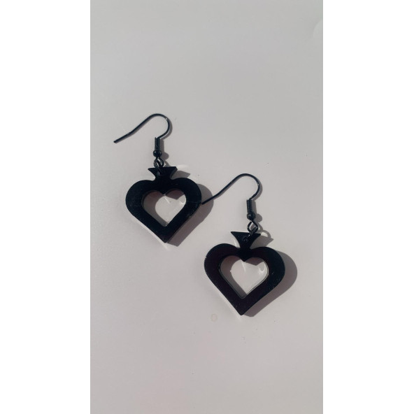 Parlak Siyah Renkli Siyah Aksesuarlı Maça İçi Boş Model 3 Cm Epoksi Küpe El Yapımı Hediyelik - Resim 2