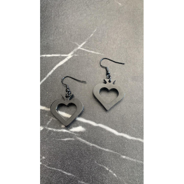 Parlak Siyah Renkli Siyah Aksesuarlı Maça İçi Boş Model 3 Cm Epoksi Küpe El Yapımı Hediyelik - Resim 7