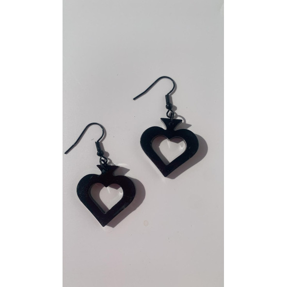 Parlak Siyah Renkli Siyah Aksesuarlı Maça İçi Boş Model 3 Cm Epoksi Küpe El Yapımı Hediyelik - Resim 8