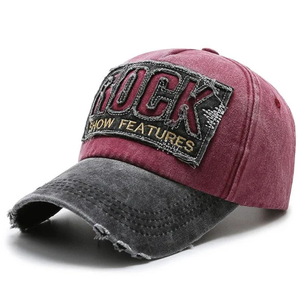 Valkyrie Rock Eskitme Trucker Şapka Unisex Metal Tokalı Ayarlanabilir Vintage Kırmızı Siyah